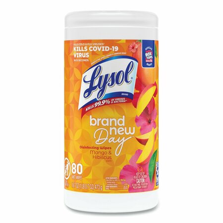 LYSOL Disinfecting Wipes, Brnd New Day, 80 Wipes, White, Canister, Nonwoven Fiber, 80 Wipes 19200-97181